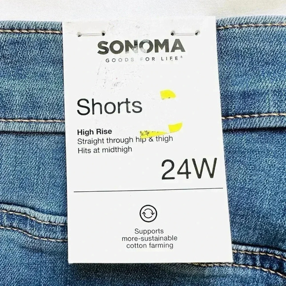 NWT SONOMA Women High Rise Blue Rolled Cuff Distressed Blue Jean Shorts Size 24W - Picture 6 of 7